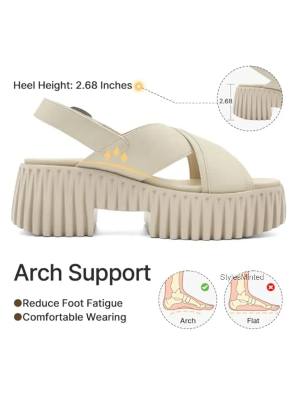 Women Platform Wedge Sandals with Arch Support PU Leather Crisscross Straps